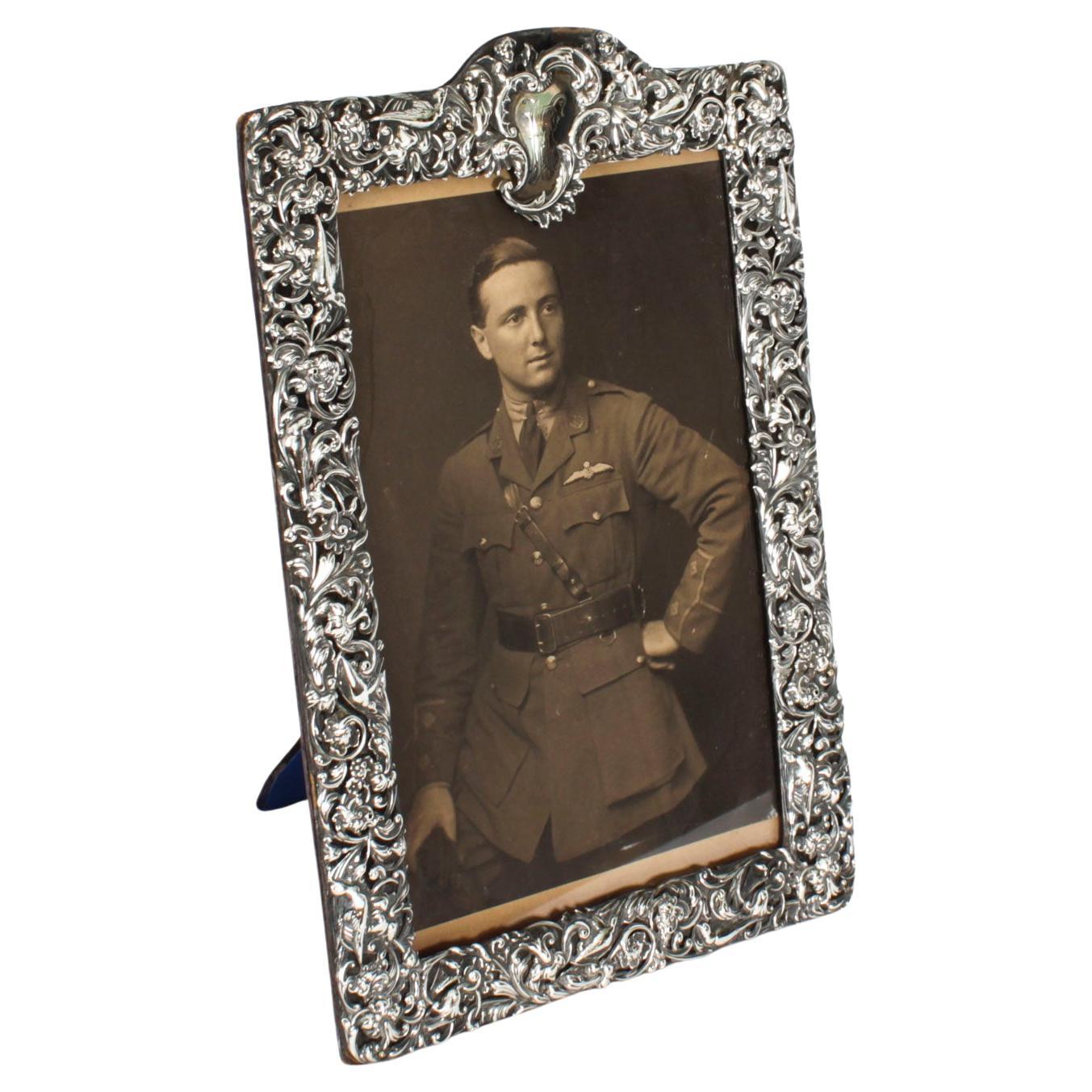 Antiker großer edwardianischer Fotorahmen aus Sterlingsilber des 20. Jahrhunderts 29cm x 18cm
