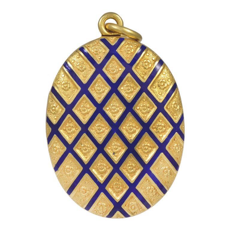 Edwardian Antique Large Enamel Gold Locket