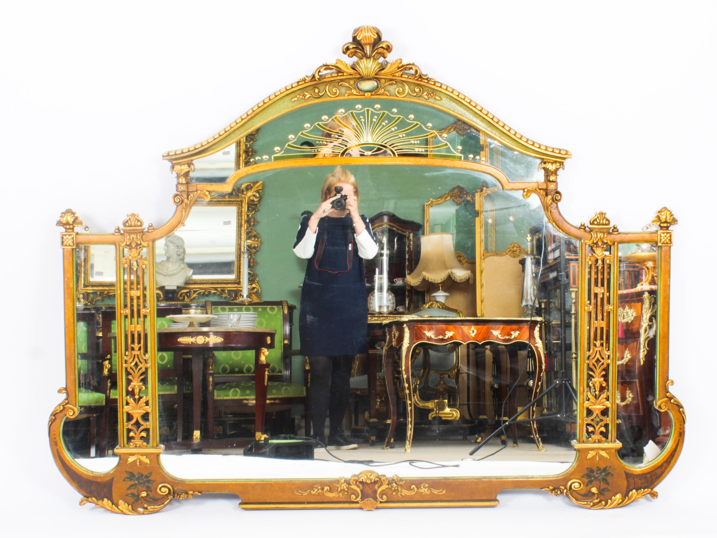 Antique Large English Art Deco Overmantel Mirror, 1920s For Sale 8