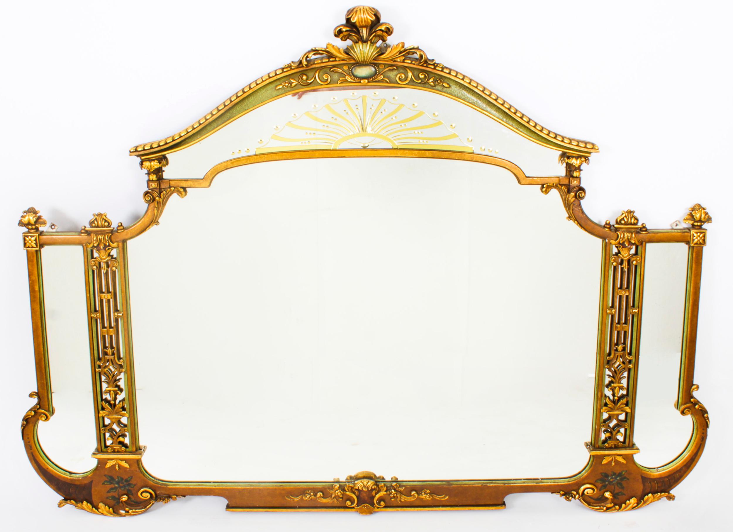 Antique Large English Art Deco Overmantel Mirror, 1920s For Sale 9