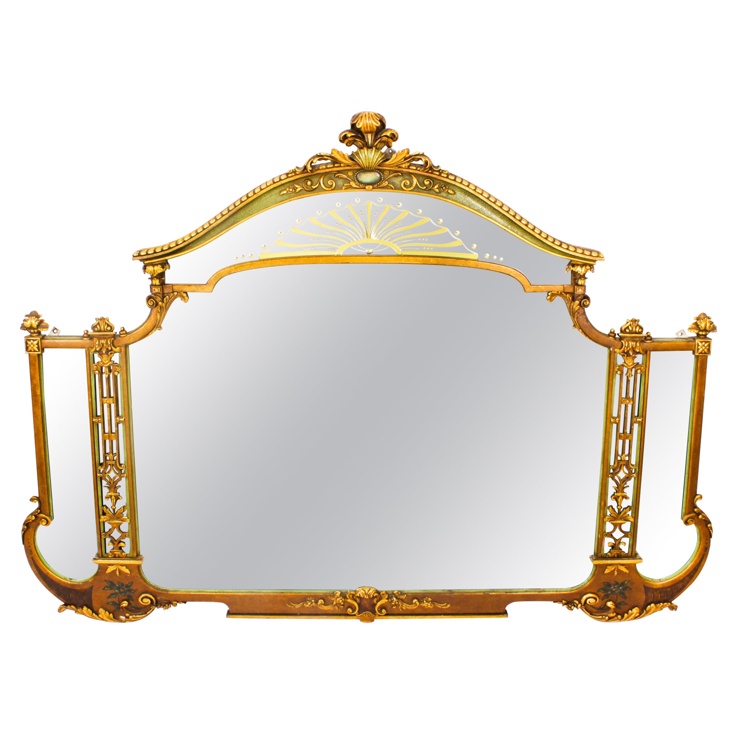 Grand miroir de cheminée Art Déco anglais ancien 20ème siècle