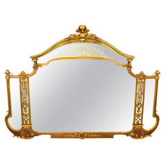 Antique Large English Art Deco Overmantel Mirror 20th Century