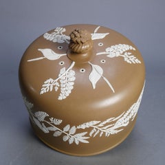 Antique Large English Brown Jasperware Fern Decorated Cheese Dome and Plate