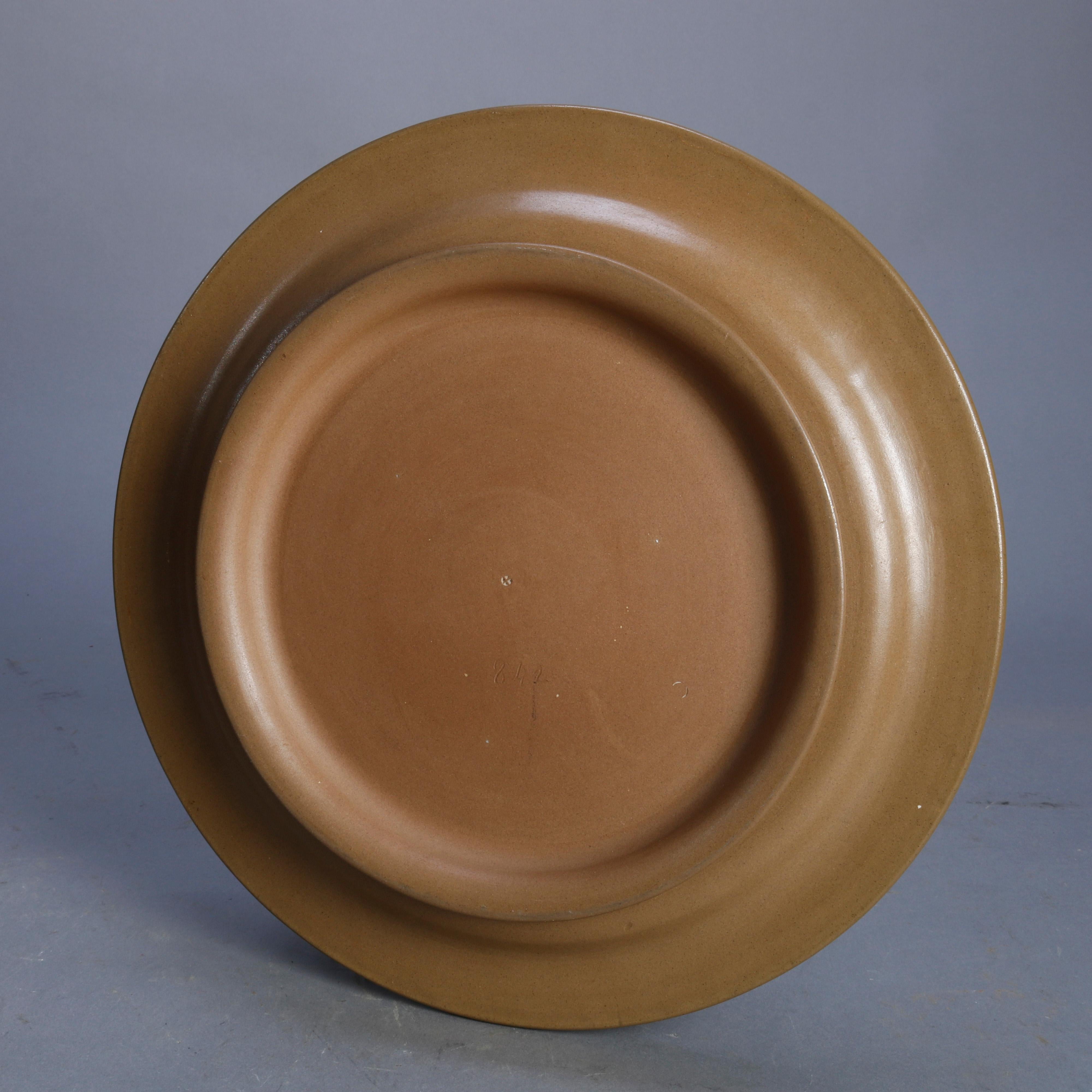 19th Century Antique Large English Brown Jasperware Fern Decorated Cheese Dome and Plate