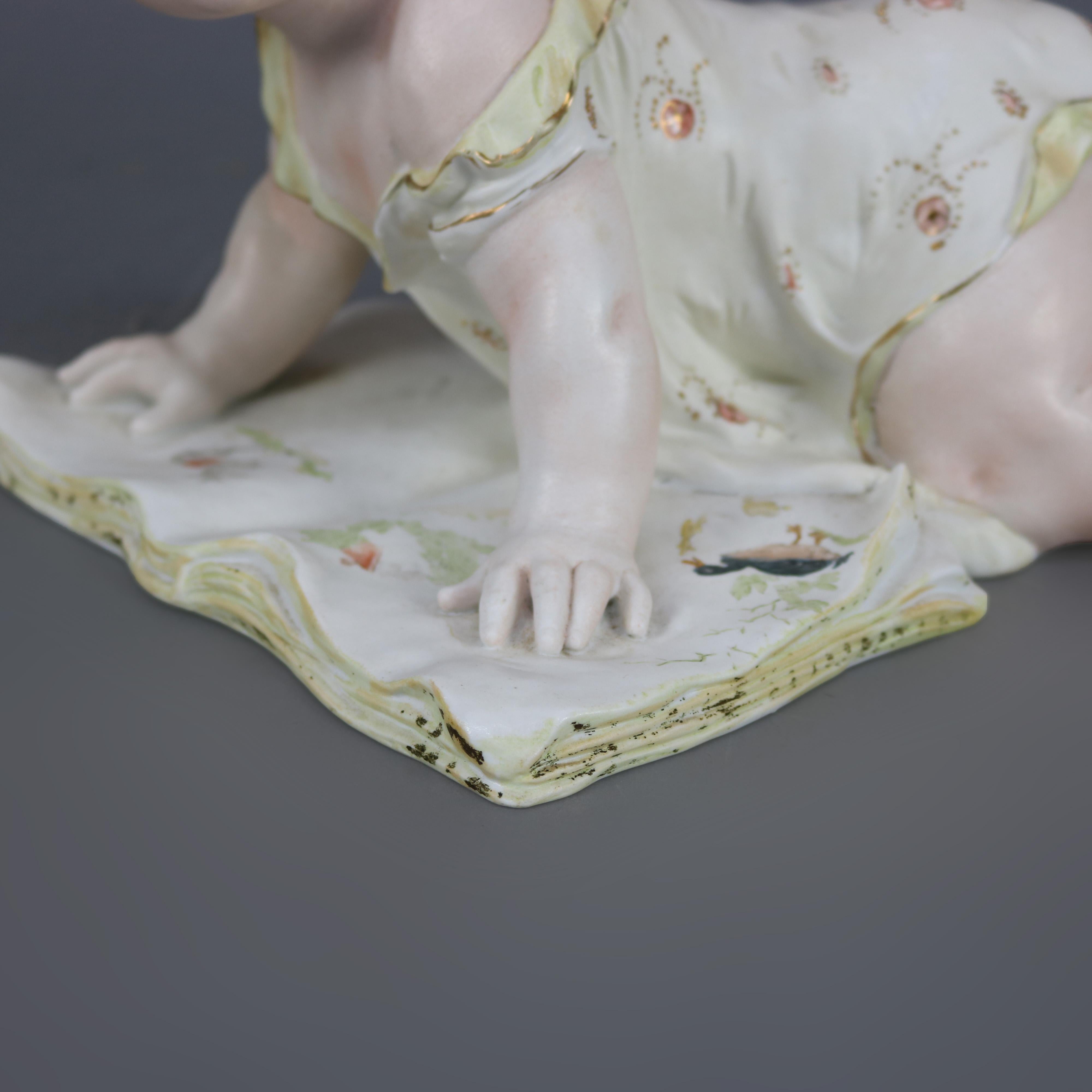 Hand-Painted Antique Large English Hand Painted and Gilt Bisque Porcelain Piano Baby
