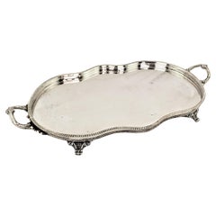 Antique Large English Serpentine Shaped Silver Plated Gallery Serving Tray