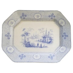 Antique Large English Staffordshire Blue and White Platter, 19th Century
