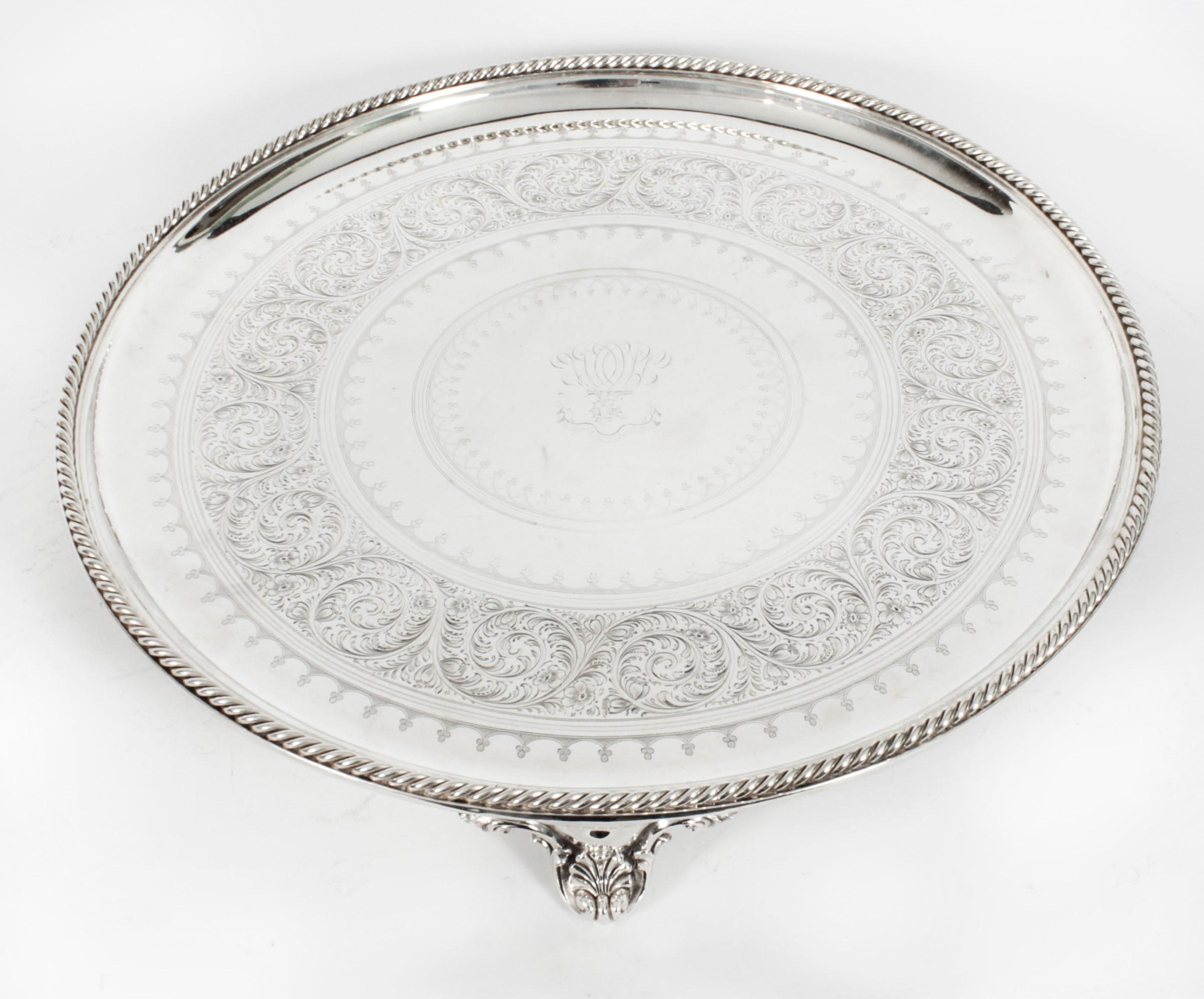 Late 19th Century Antique Large English Victorian Silver Plated Salver 19th Century For Sale