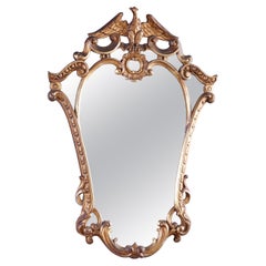 Antique Large Federal Figural Carved & Pierced Giltwood Wall Mirror, 19th C
