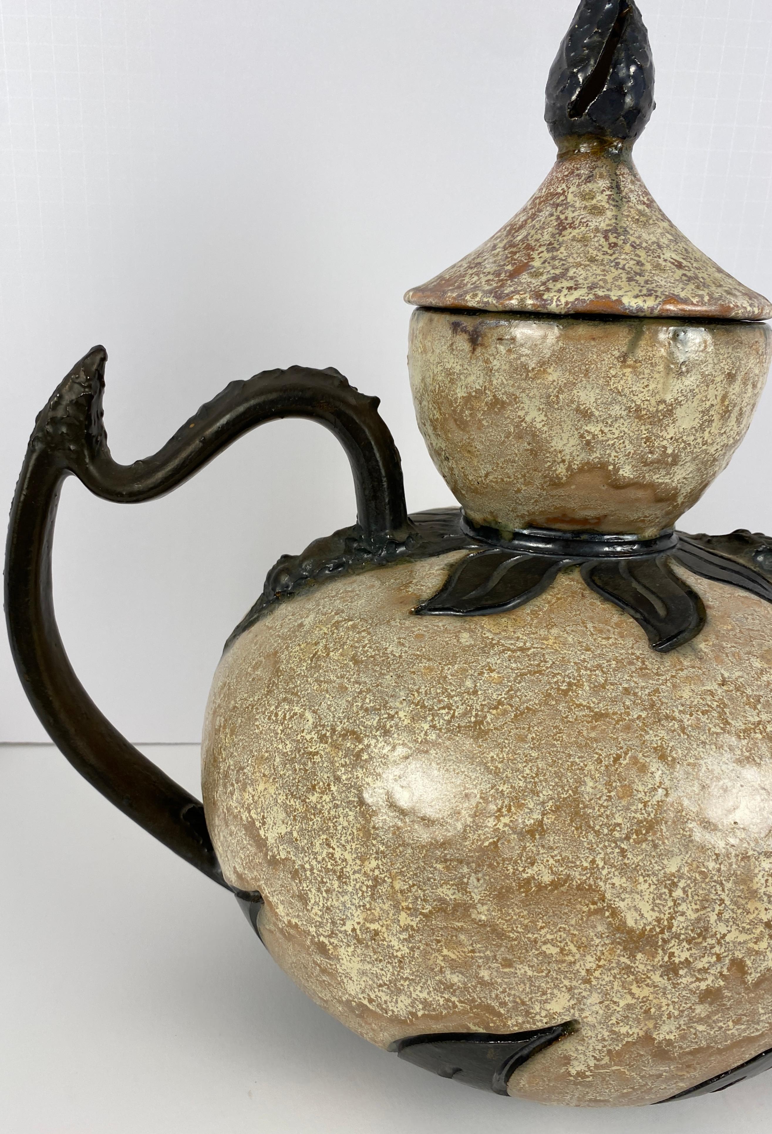 Antique Large Figural Art Pottery Vessel by S. Hublet, Beige Art Deco Style Vase For Sale 3