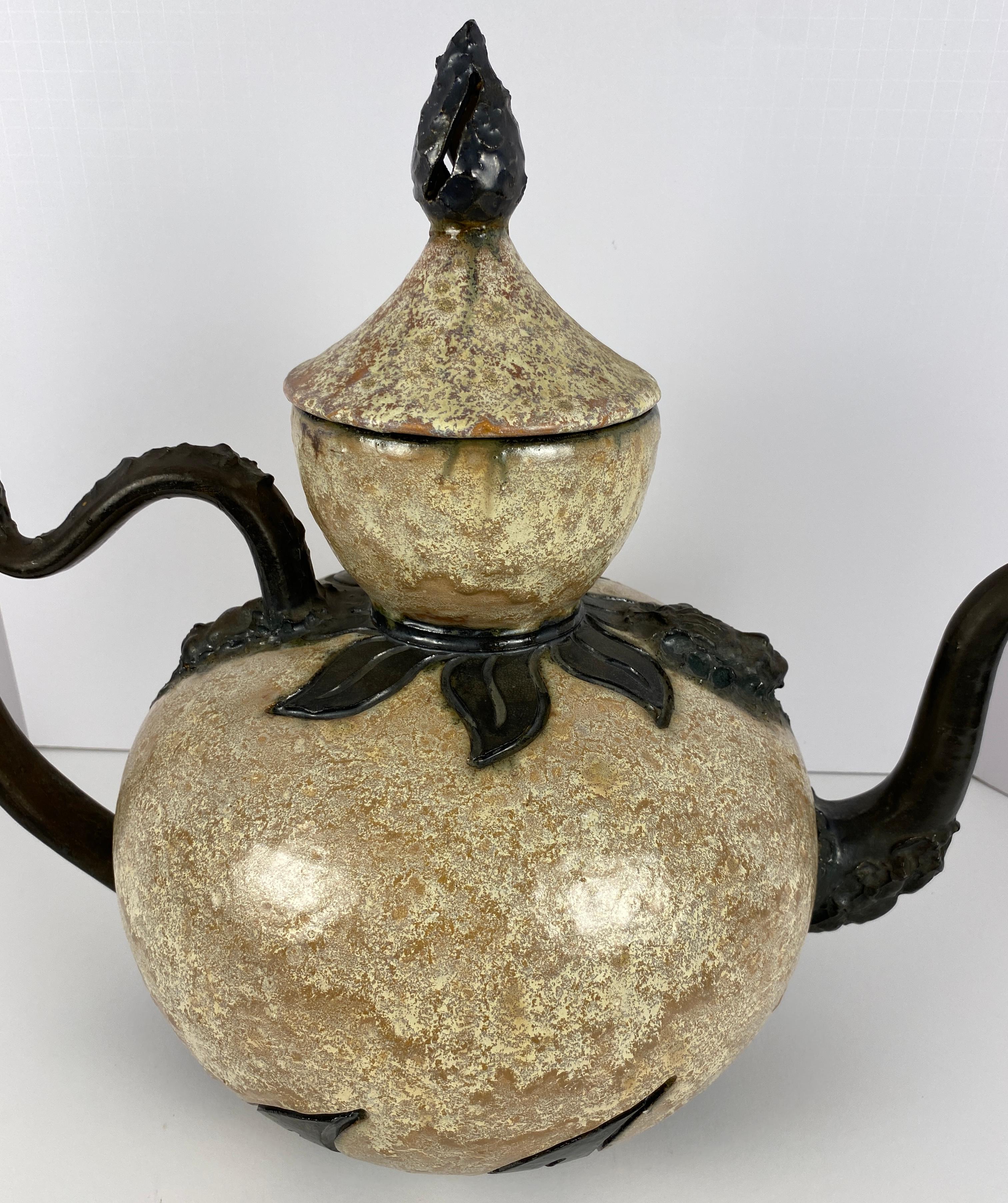 Antique Large Figural Art Pottery Vessel by S. Hublet, Beige Art Deco Style Vase For Sale 4