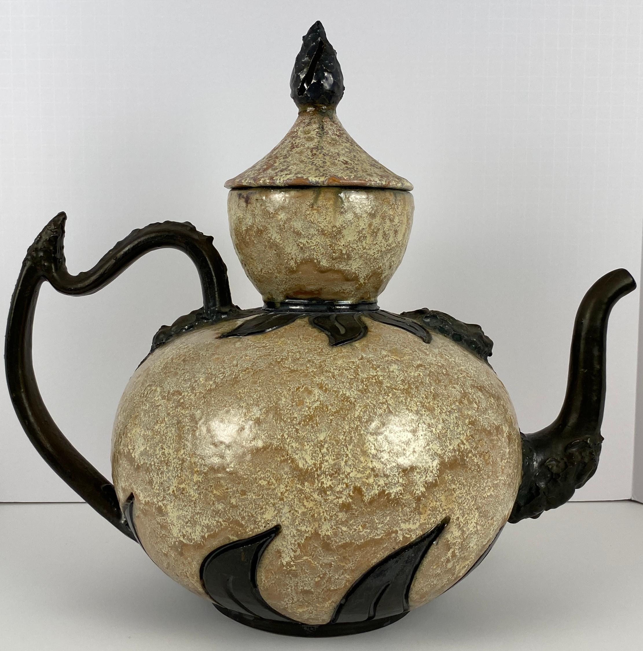 Antique Large Figural Art Pottery Vessel by S. Hublet, Beige Art Deco Style Vase For Sale 5