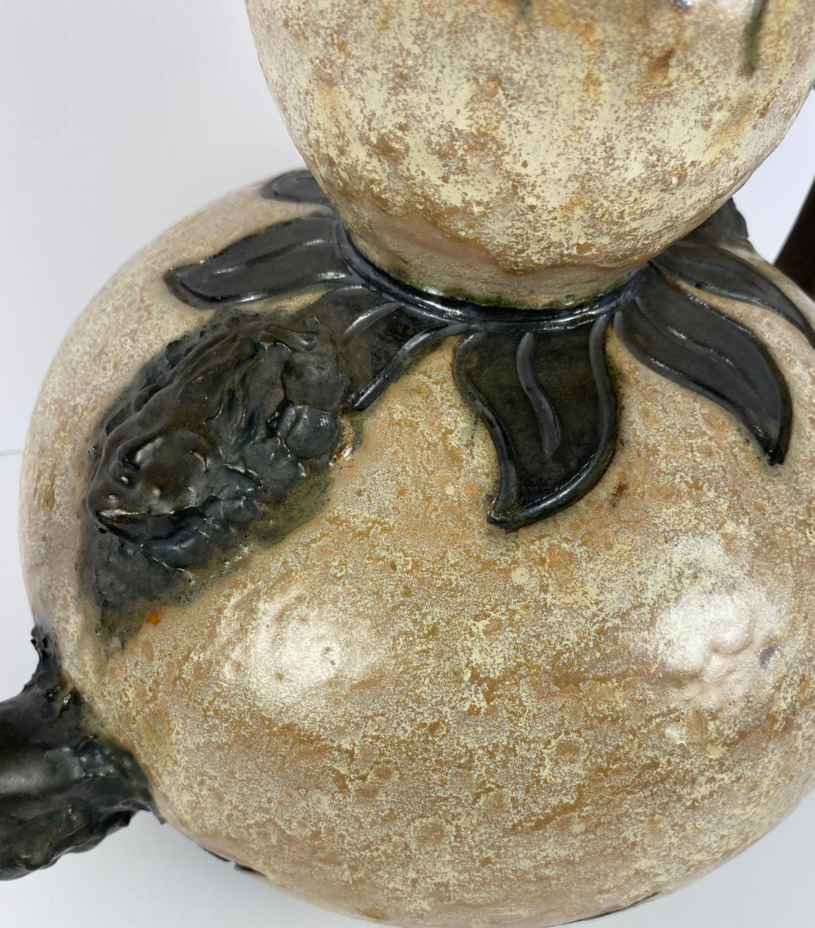 Antique Large Figural Art Pottery Vessel by S. Hublet, Beige Art Deco Style Vase In Good Condition For Sale In Miami, FL