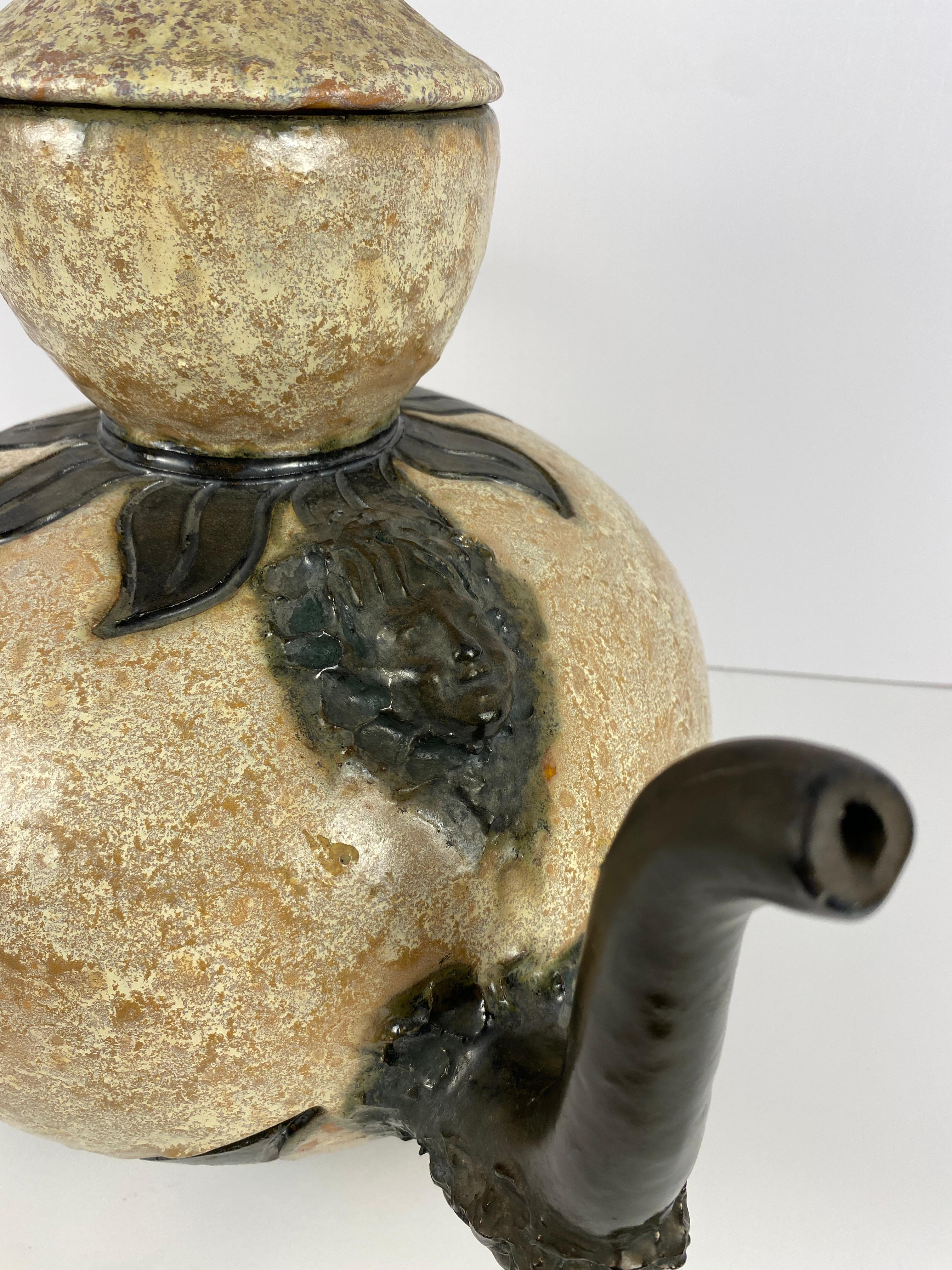 Ceramic Antique Large Figural Art Pottery Vessel by S. Hublet, Beige Art Deco Style Vase For Sale