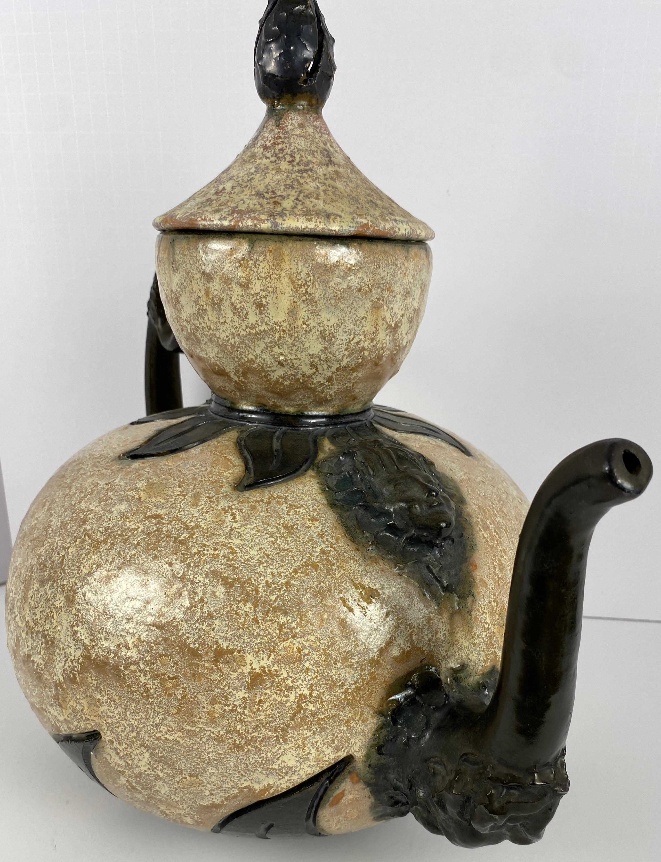 Antique Large Figural Art Pottery Vessel by S. Hublet, Beige Art Deco Style Vase For Sale 1