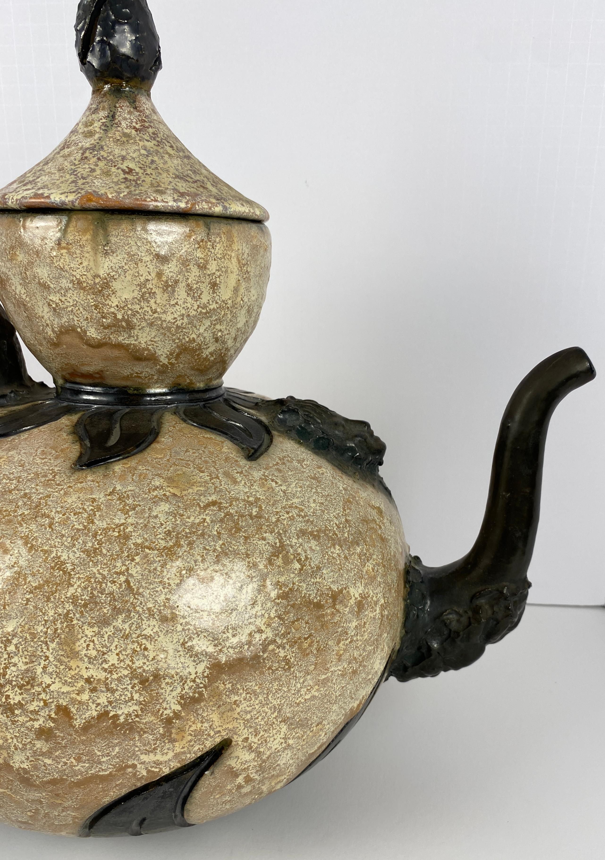 Antique Large Figural Art Pottery Vessel by S. Hublet, Beige Art Deco Style Vase For Sale 2