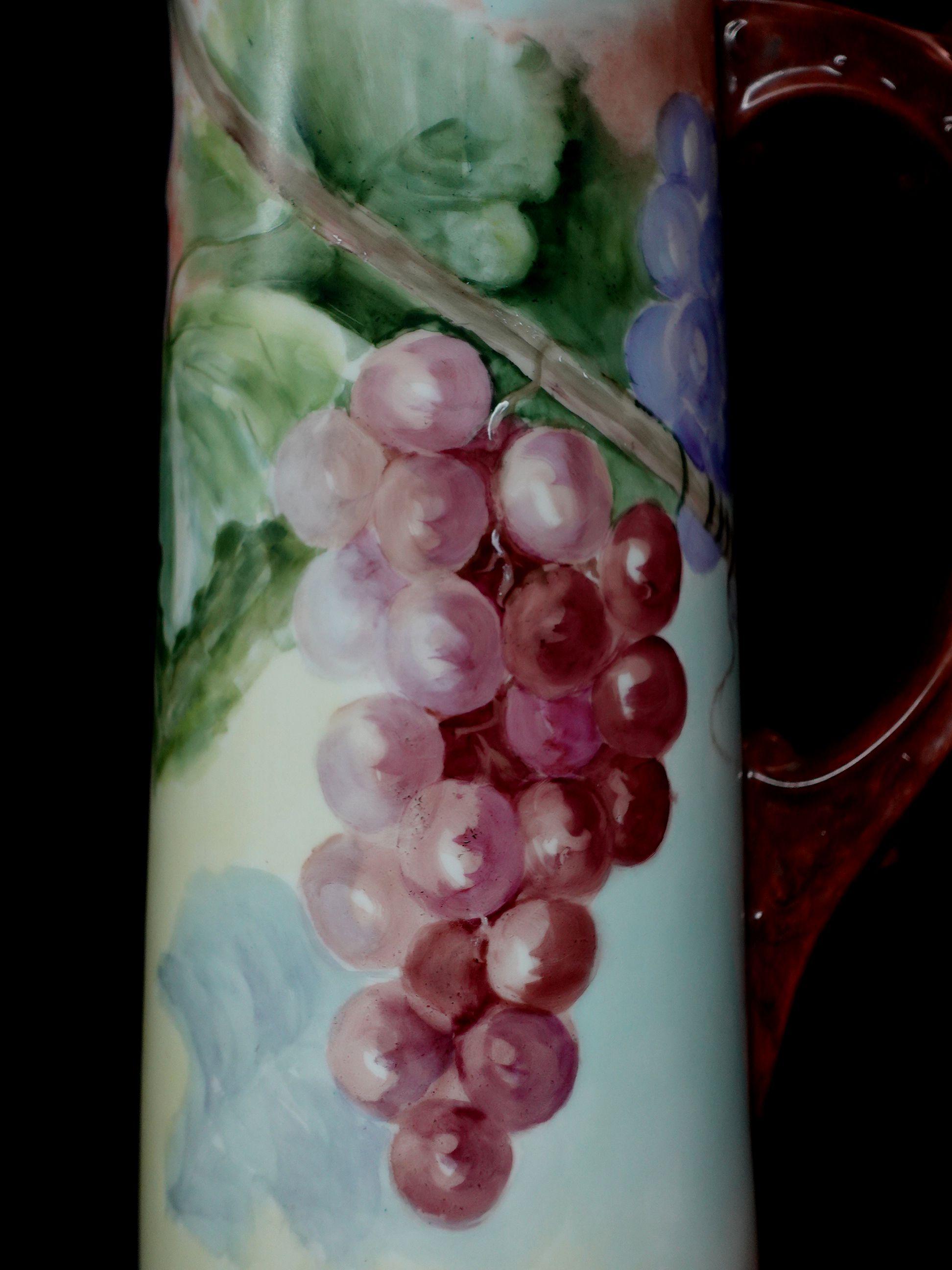 Antique Large Figural French Grape & Leaf Limoges Tankard In Good Condition For Sale In Norton, MA