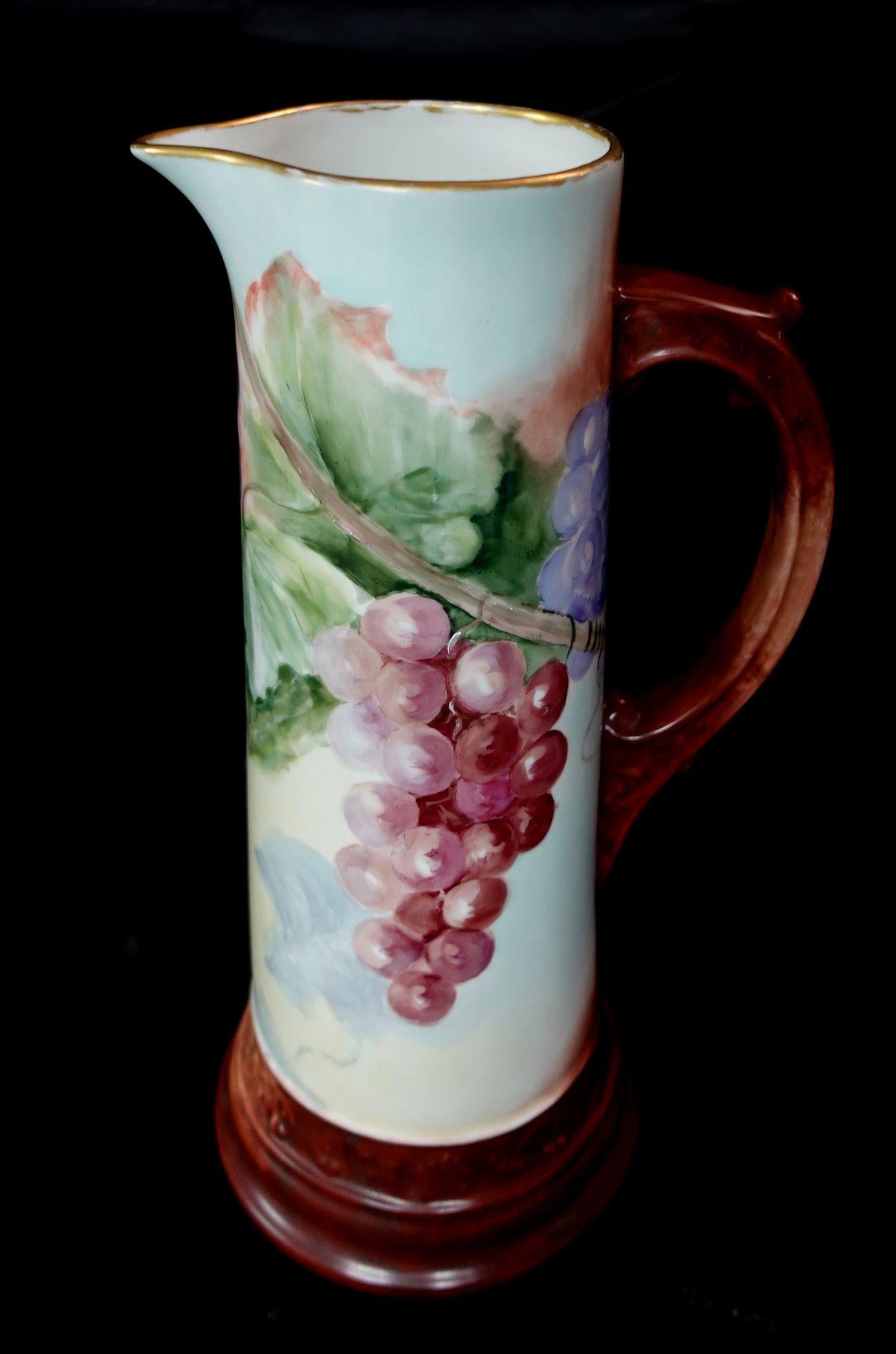 19th Century Antique Large Figural French Grape & Leaf Limoges Tankard For Sale