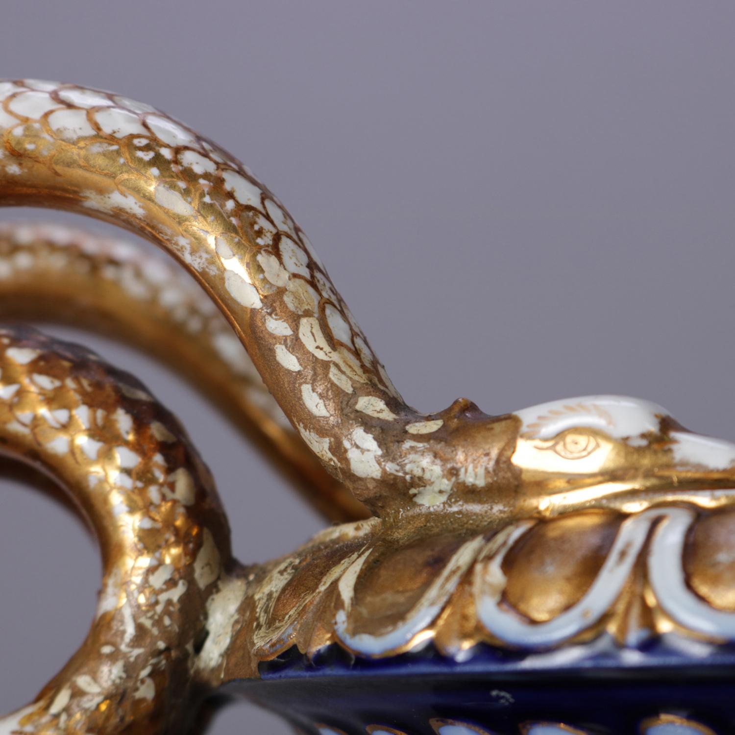 Antique Large Figural French Sèvres Porcelain Urn with Serpent Handles 11