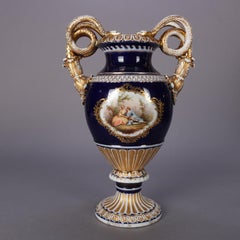 Antique Large Figural French Sèvres Porcelain Urn with Serpent Handles