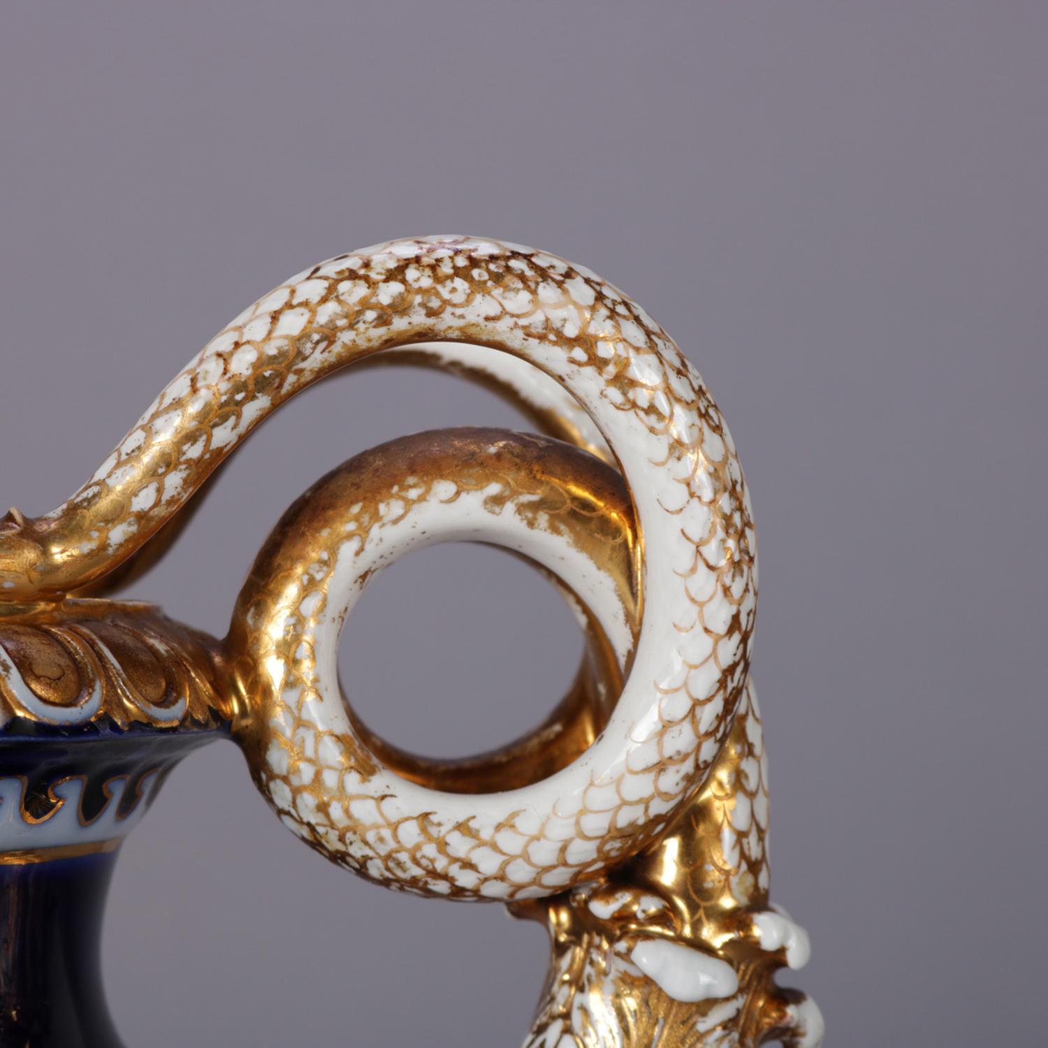 Antique Large Figural French Sèvres Porcelain Urn with Serpent Handles 2