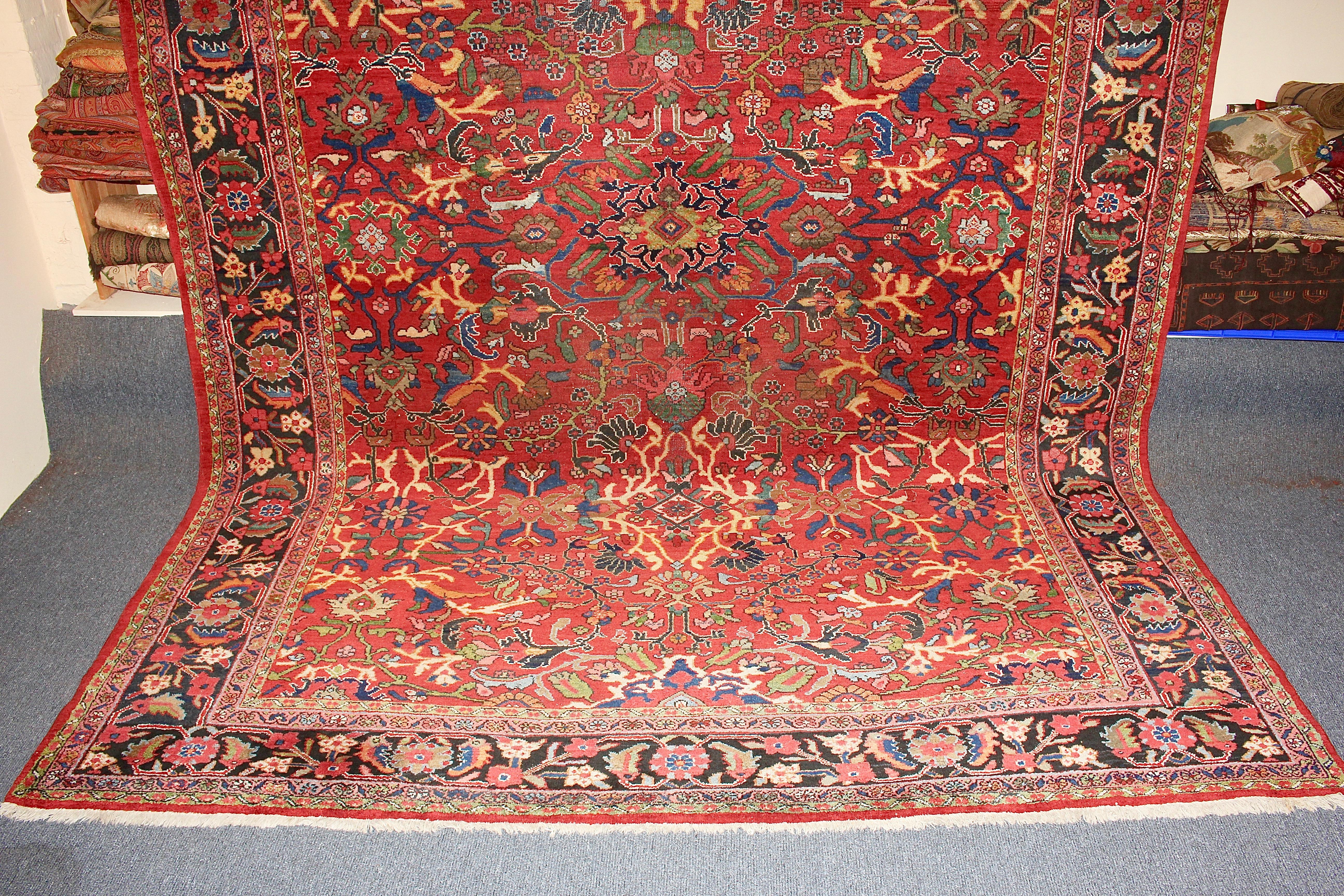 High quality, large antique orient rug. Carpet.

Hand knotted. Strong natural colors. Beautiful pattern.
The carpet is in an age-related condition.
Partly traces of wear.

The images are part of the article description.

On request, we clean