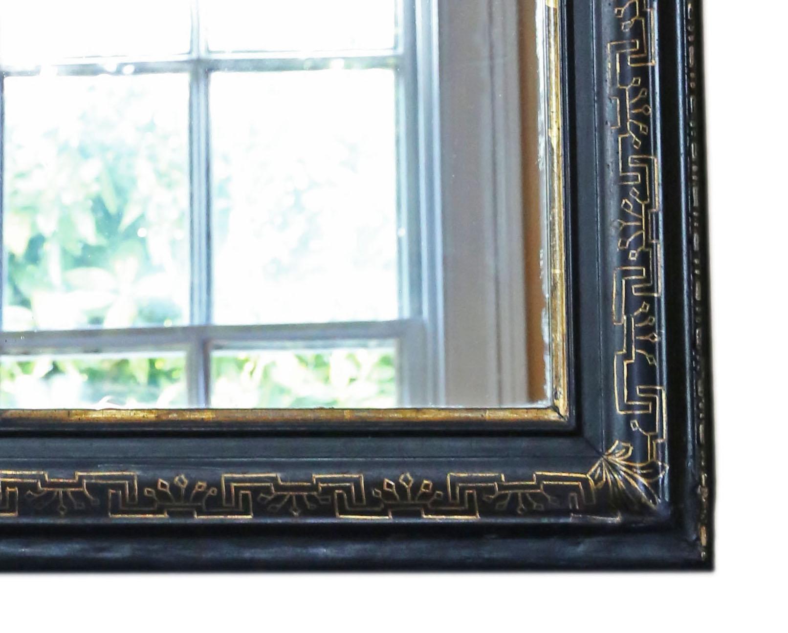 Antique Large Fine Quality Ebonized Gilt Overmantle Wall Mirror 19th Century For Sale 2