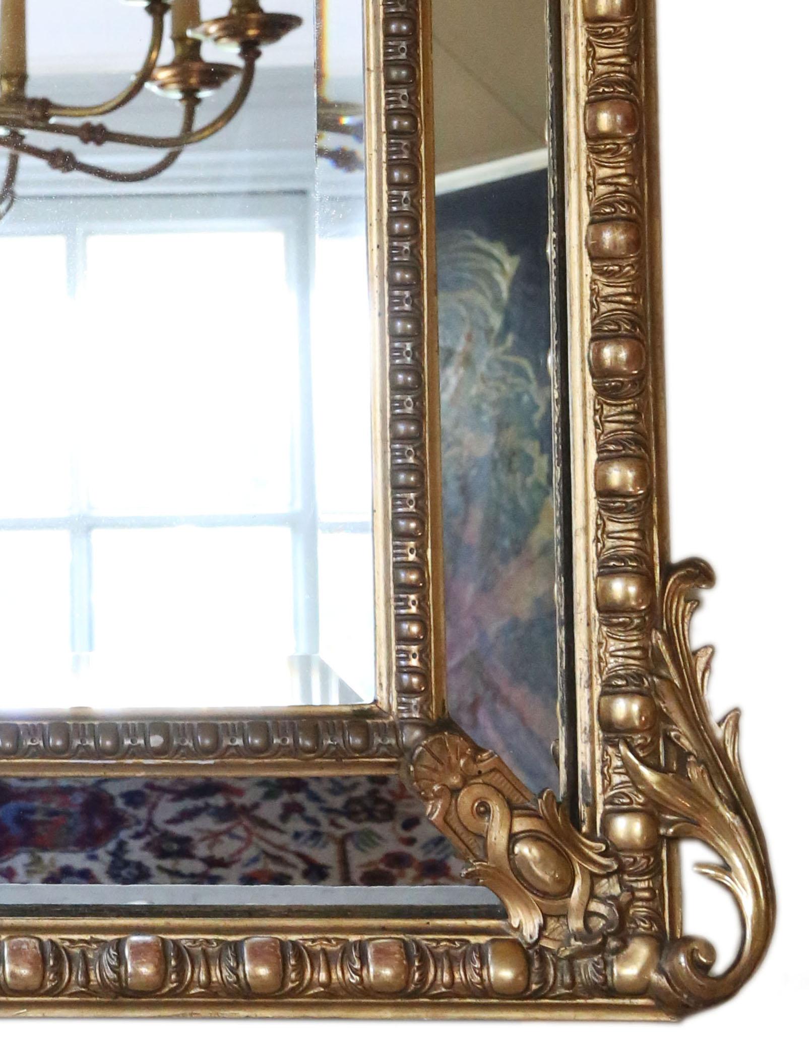 Antique Large Fine Quality Gilt Overmantle Cushion Wall Mirror 19th Century In Good Condition In Wisbech, Cambridgeshire
