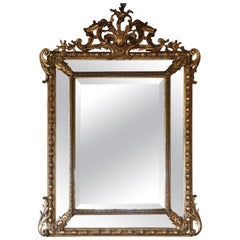 Antique Large Fine Quality Gilt Overmantle Cushion Wall Mirror 19th Century