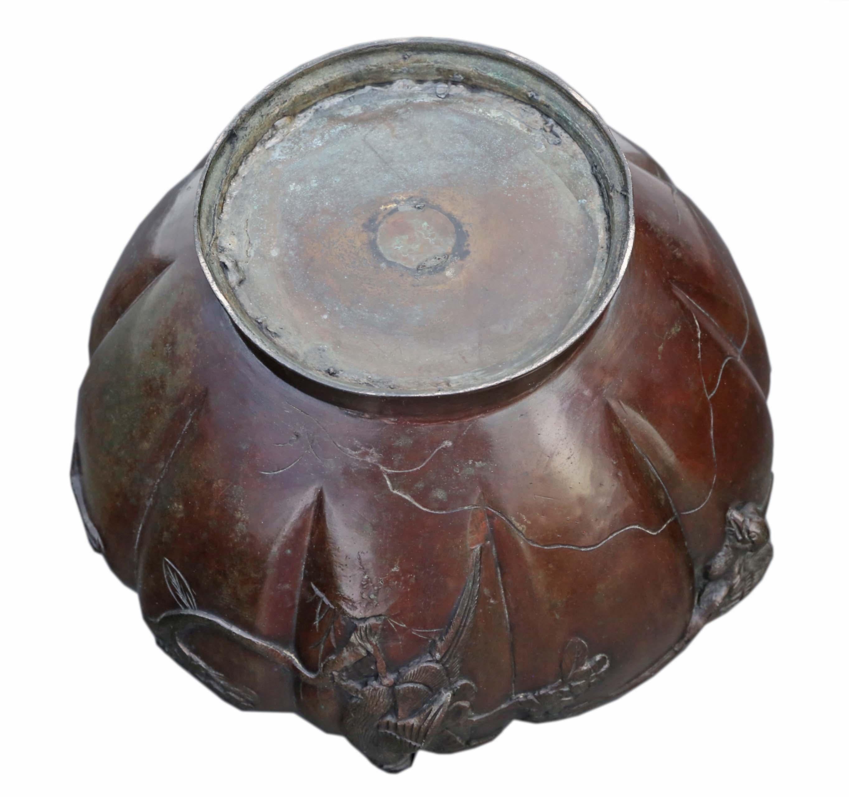Antique large fine quality Oriental Japanese 19th Century bronze Jardinière bowl For Sale 2