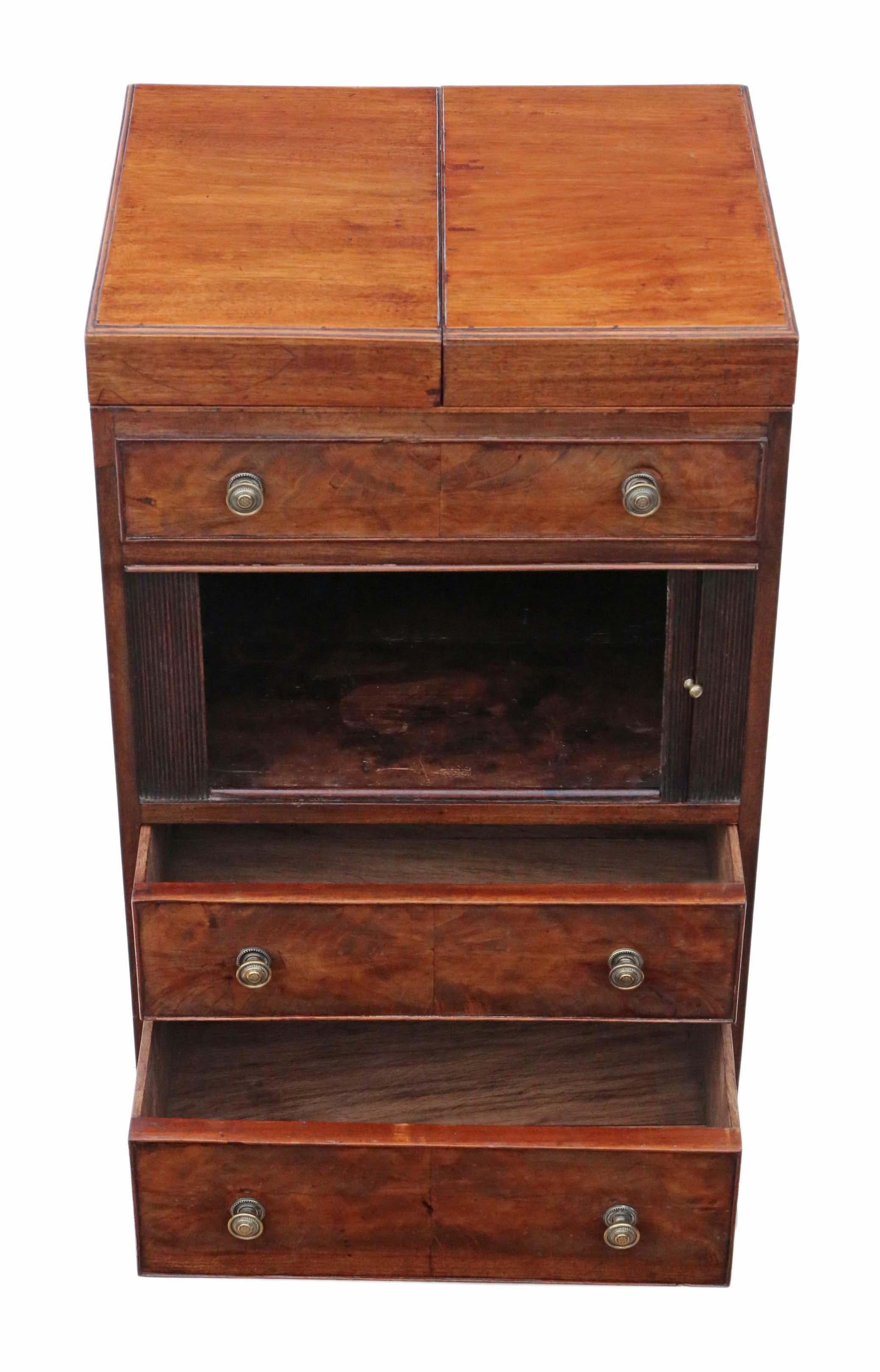 Antique Large Flame Mahogany Washstand Bedside Table, C1800, Georgian 1