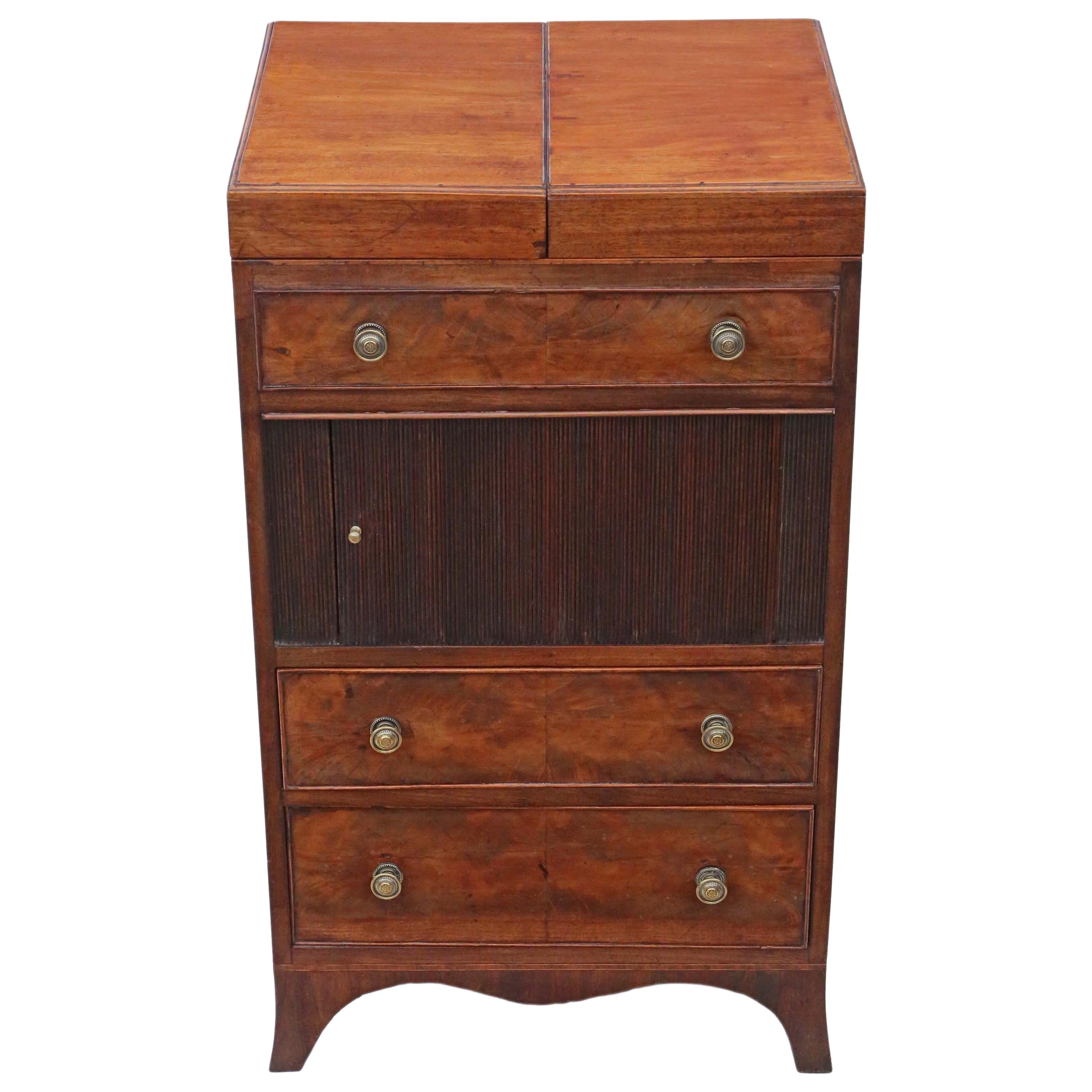 Antique Large Flame Mahogany Washstand Bedside Table, C1800, Georgian
