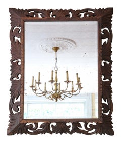 Antique Large Florentine Carved Padauk Wall Mirror Overmantle