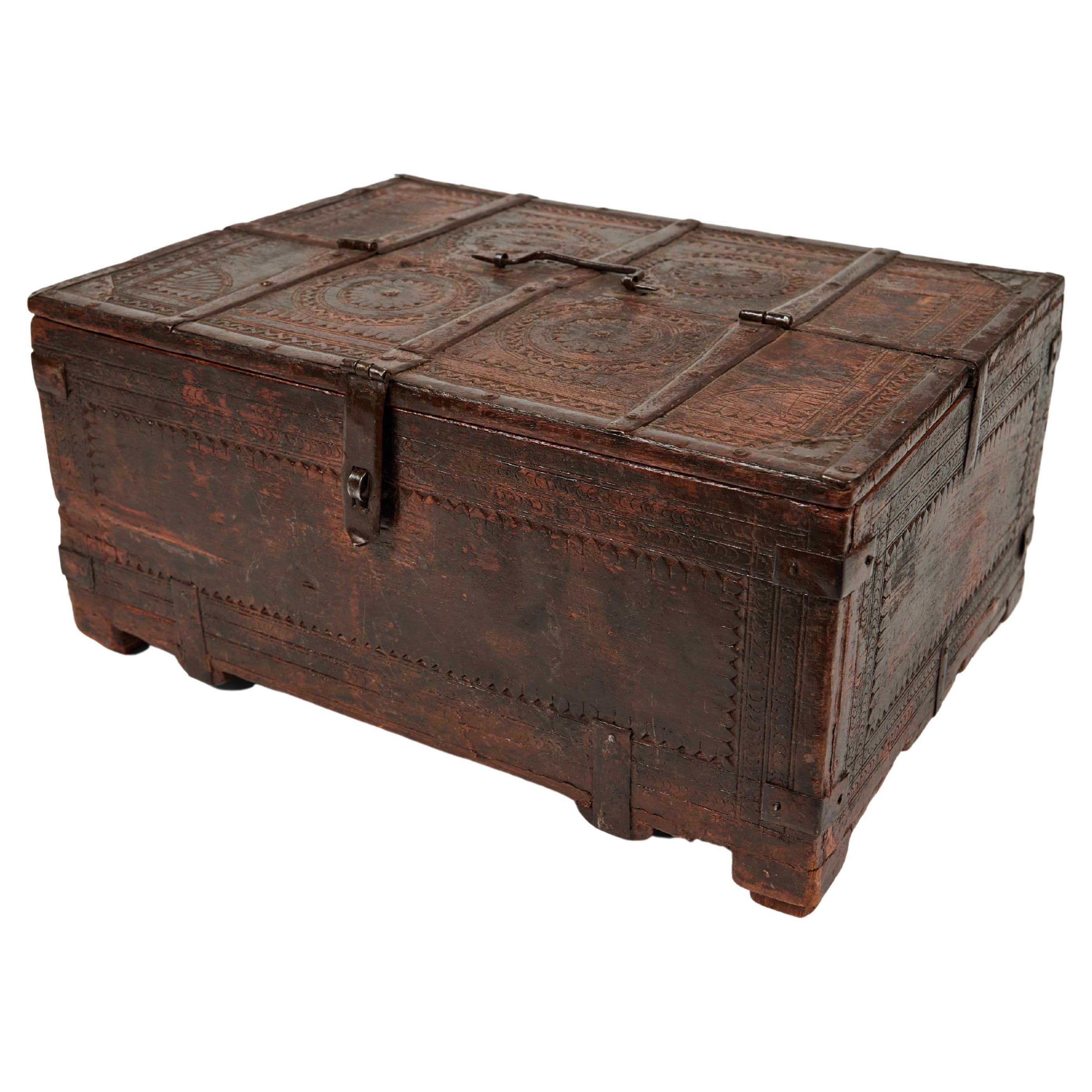 Antique Large Footed Wood Keepsake Box