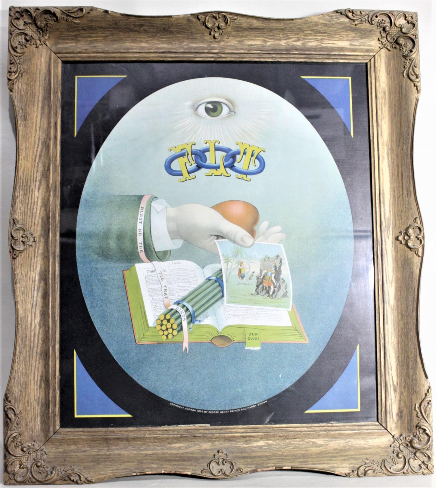 This antique print in its original frame was copyrighted by George Henry Patnoe & Henry Brown of Canada in 1909 in a Victorian style. The print depicts the symbolism of the Lodge and its underlying philosophy and we will not attempt to decipher it's