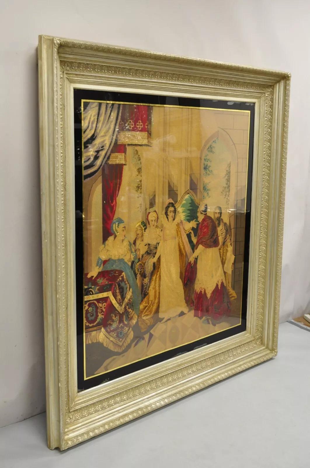 Antique tapisserie encadrée « Catherine d'Aragon et Cardinal Wolsey » en vente 5