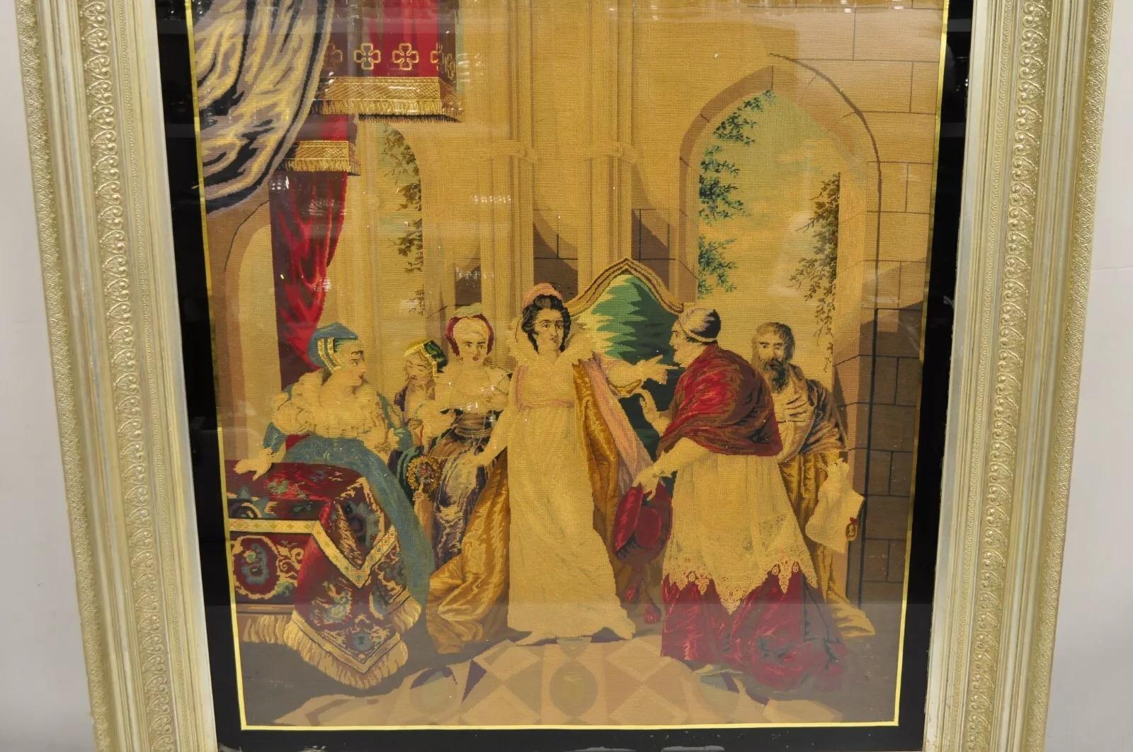 Antique tapisserie encadrée « Catherine d'Aragon et Cardinal Wolsey » en vente 7