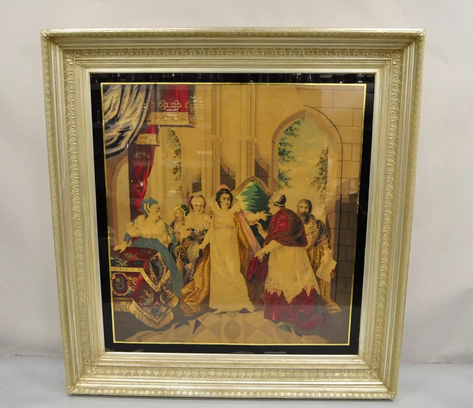 Antique tapisserie encadrée « Catherine d'Aragon et Cardinal Wolsey » en vente 13