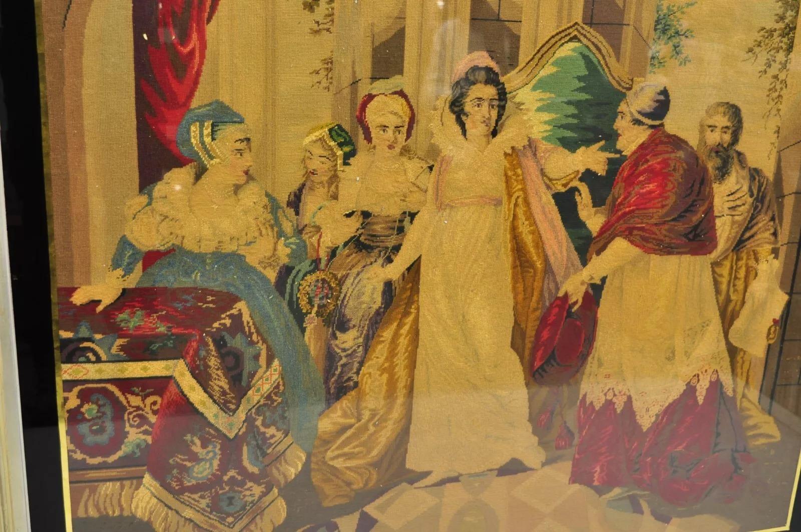 Inconnu Antique tapisserie encadrée « Catherine d'Aragon et Cardinal Wolsey » en vente