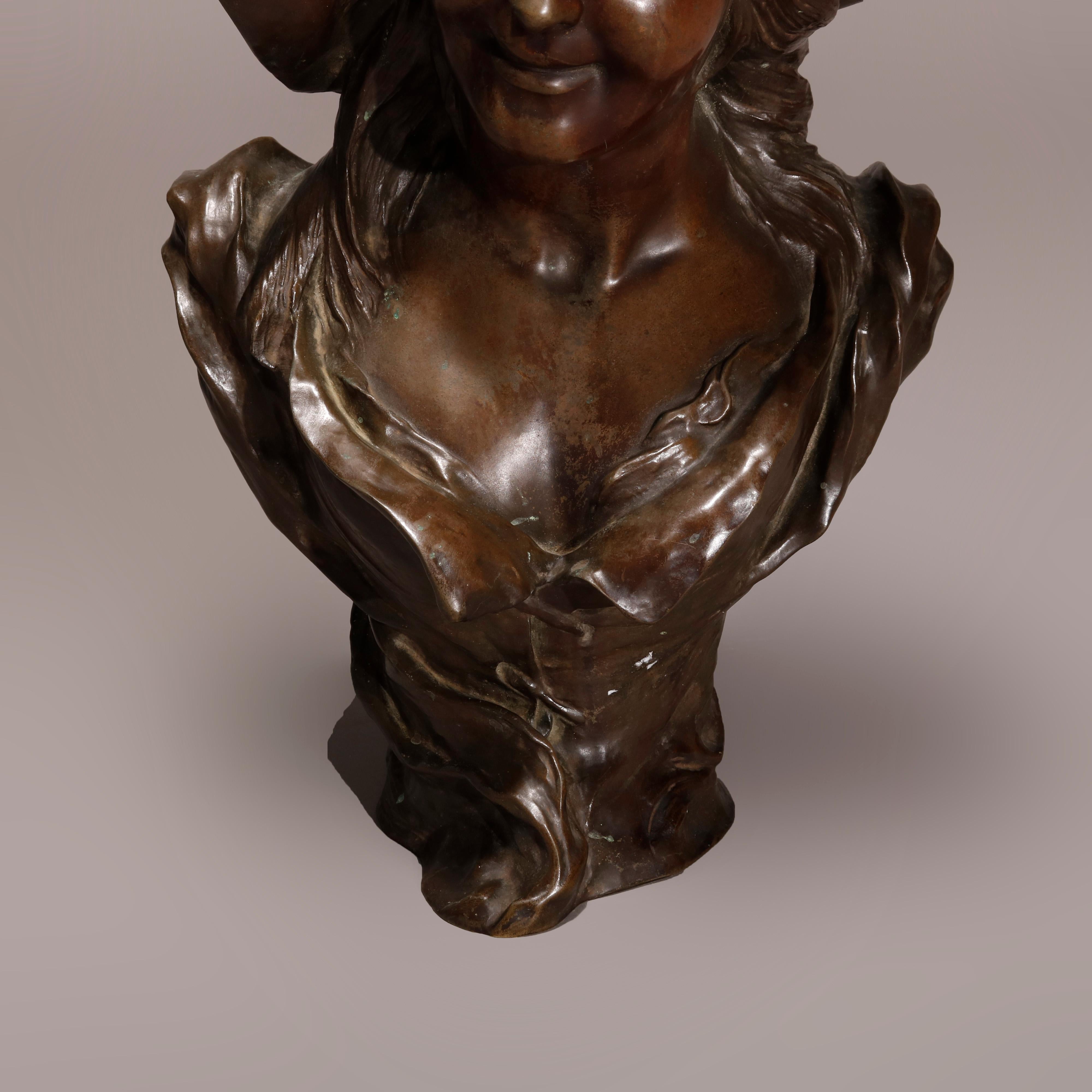 Antique Large French Art Nouveau Sculpture of a Woman in Hat, Signed, Circa 1890 1