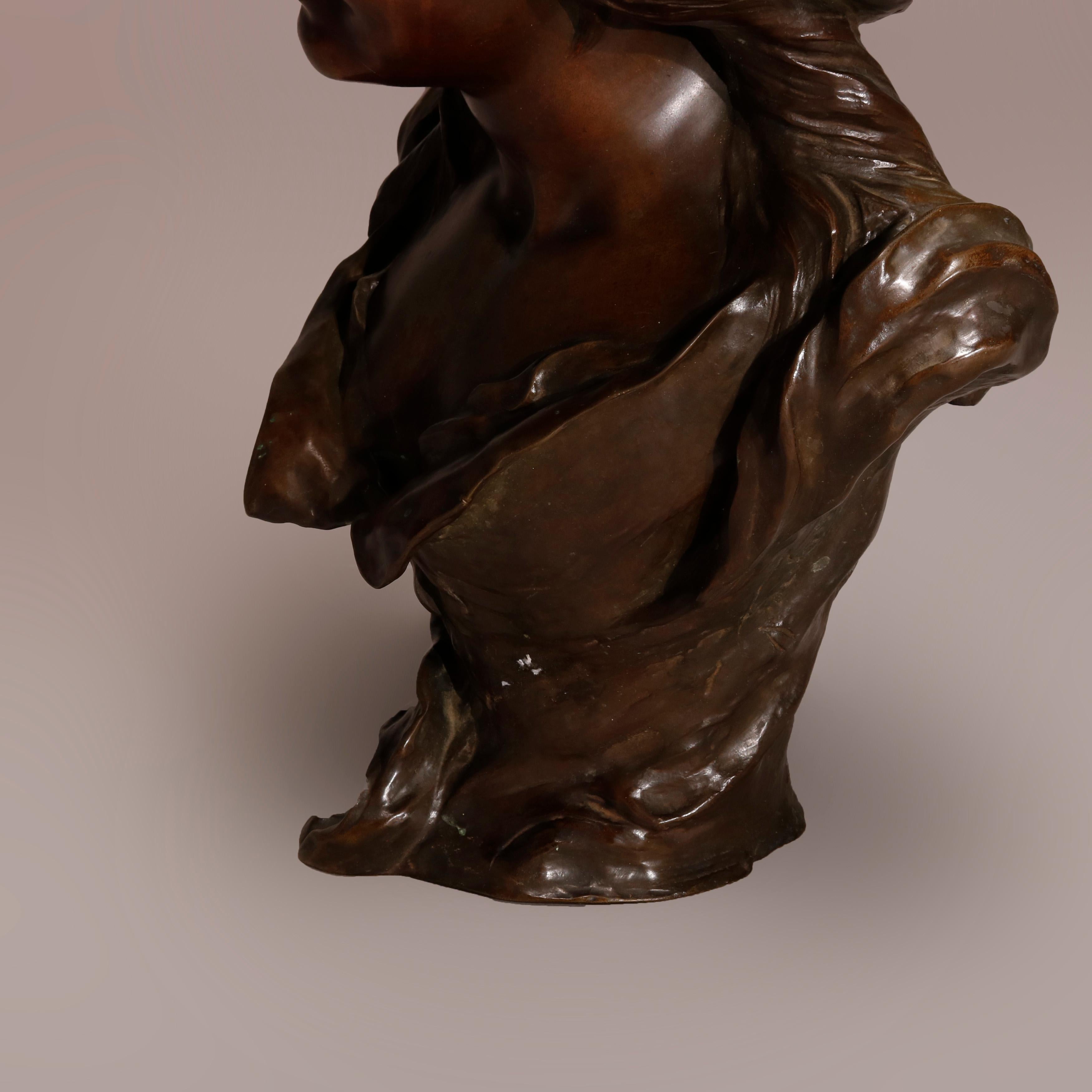 Antique Large French Art Nouveau Sculpture of a Woman in Hat, Signed, Circa 1890 3