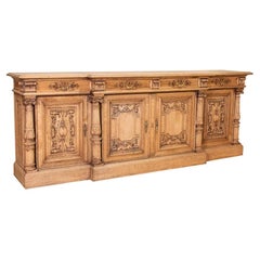 Antique Large French Bleached Oak Sideboard with Carving and Columns