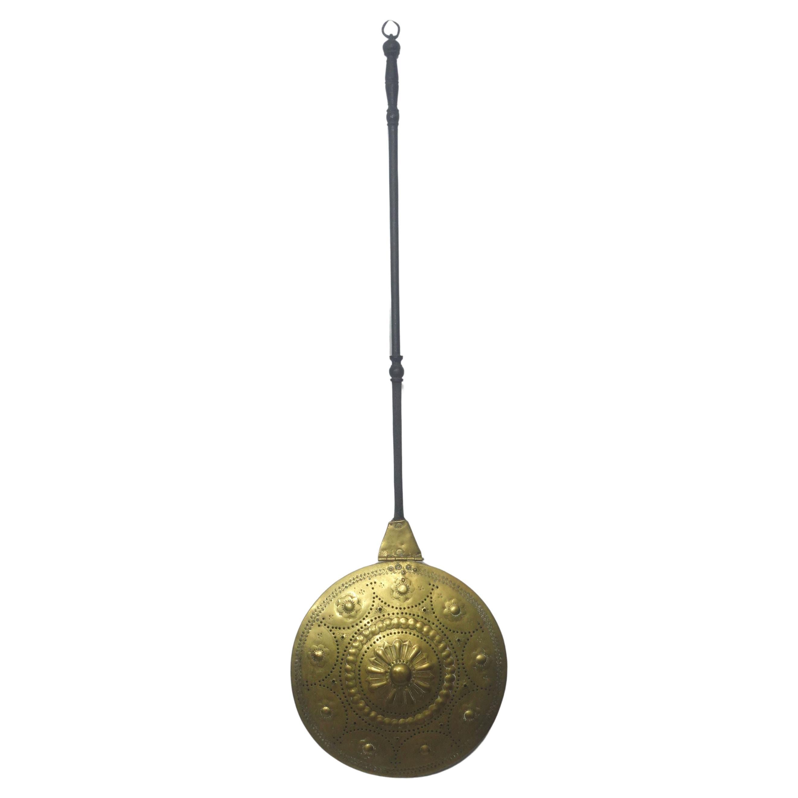 Antique Large French Brass Bedwarmer with Iron Handle 18th Century, BW1 For Sale