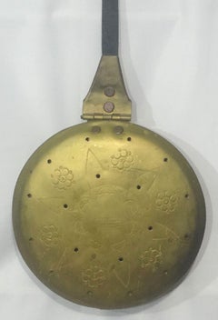 Antique Large French Brass Bedwarmer with Iron Handle 18th Century, BW2