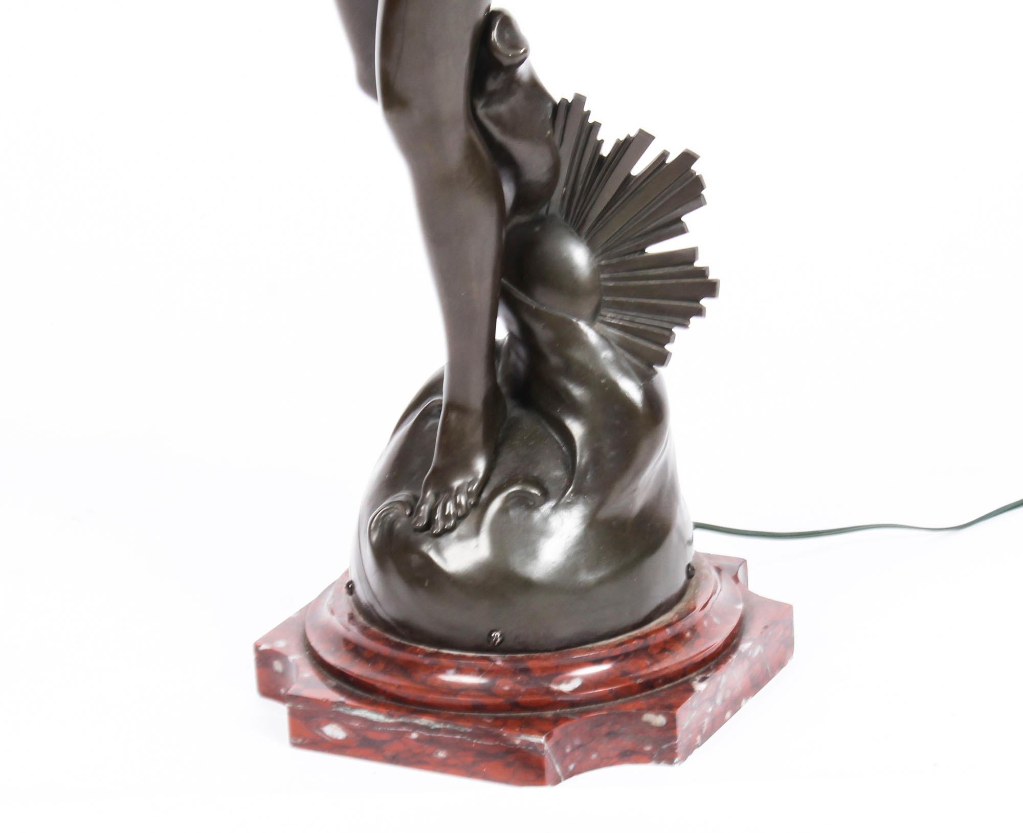 French Bronze Lamp of Female Nude Sunset by Edouard Drouot, 19th Century 8