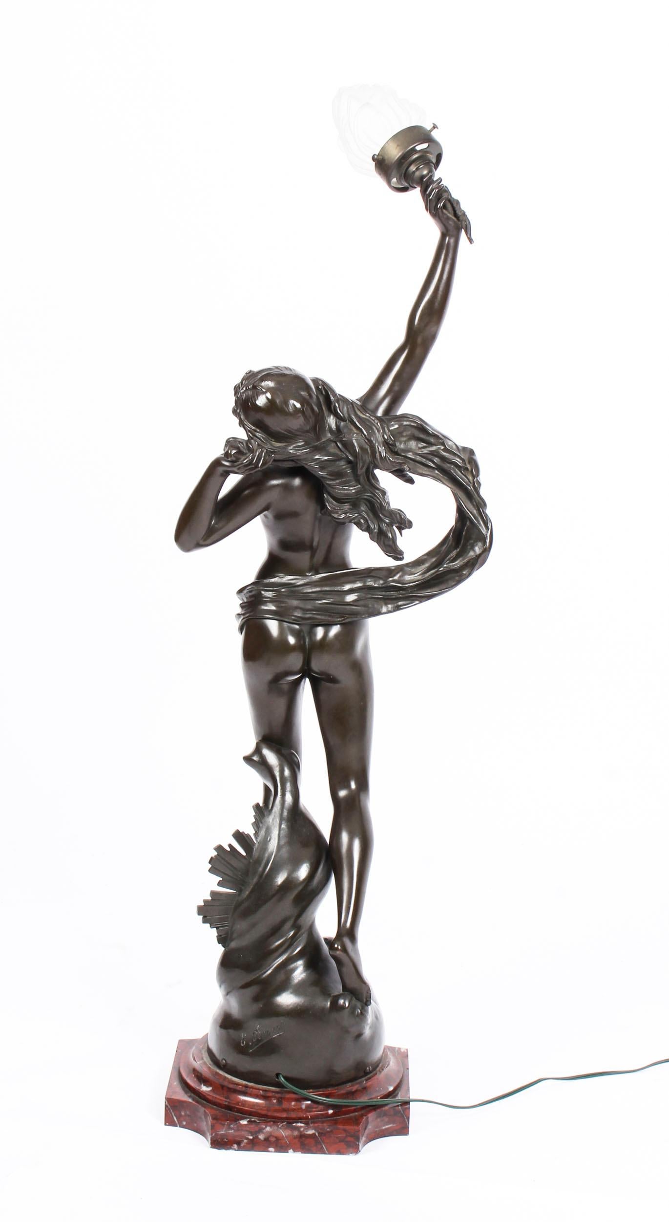 French Bronze Lamp of Female Nude Sunset by Edouard Drouot, 19th Century 5