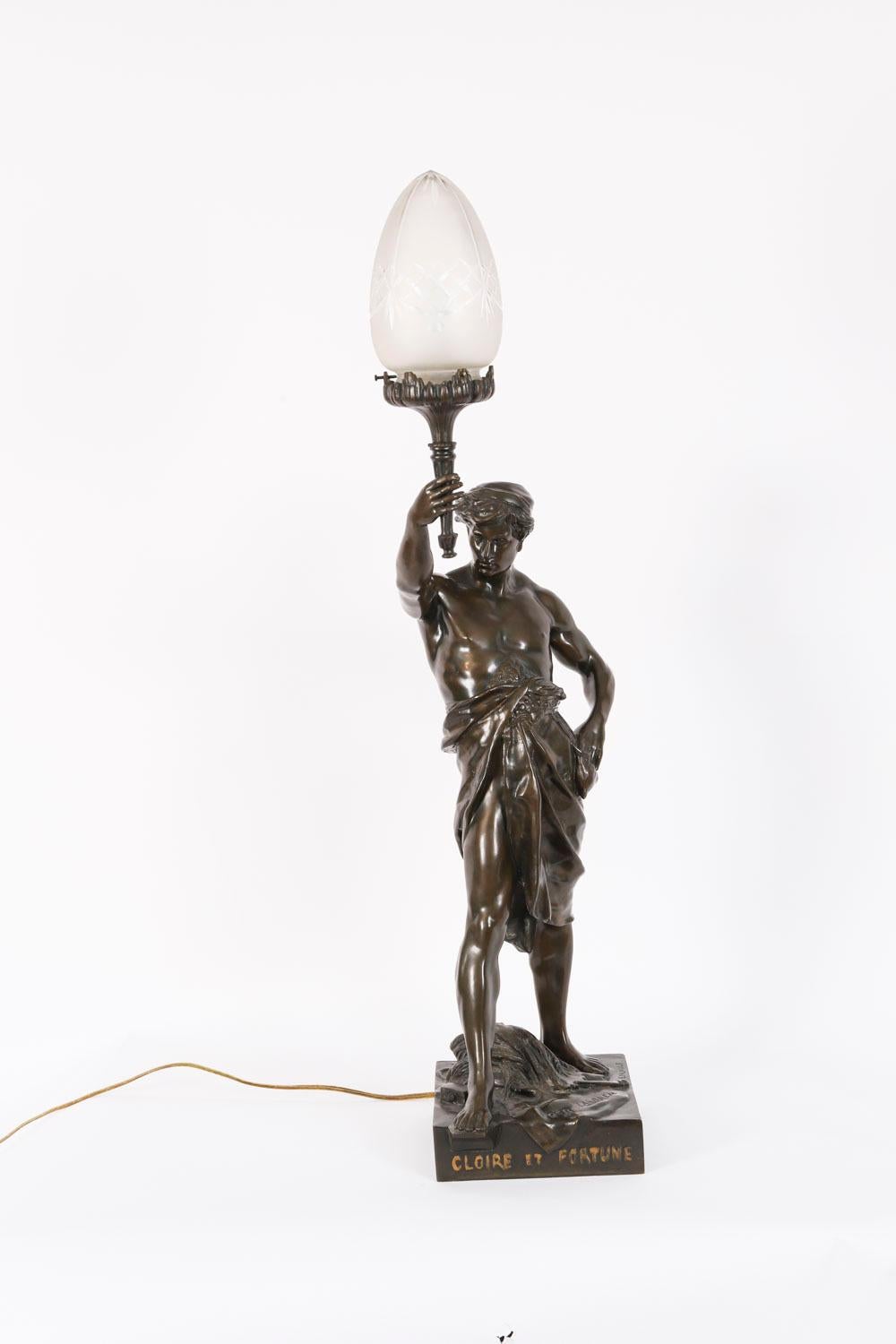 Antique French Large Bronze Lamp of 'Gloire Et Fortune' XIX secolo in vendita 5