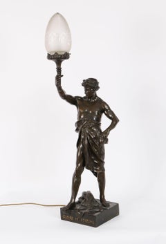 Antique Large French Bronze Lamp of 'Gloire Et Fortune' 19th Century