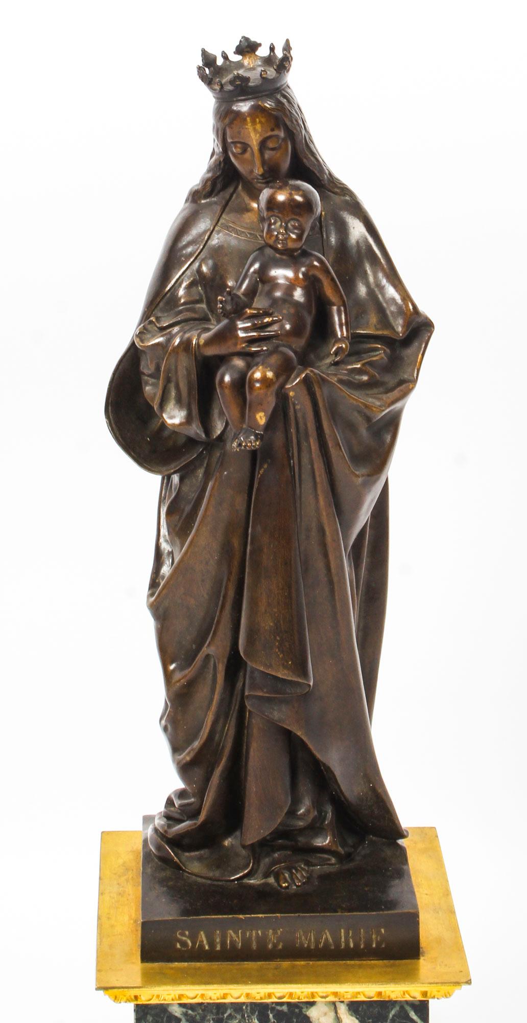 Mid-19th Century Antique French Bronze of Sainte Maria by De Beaumont, 19th Century