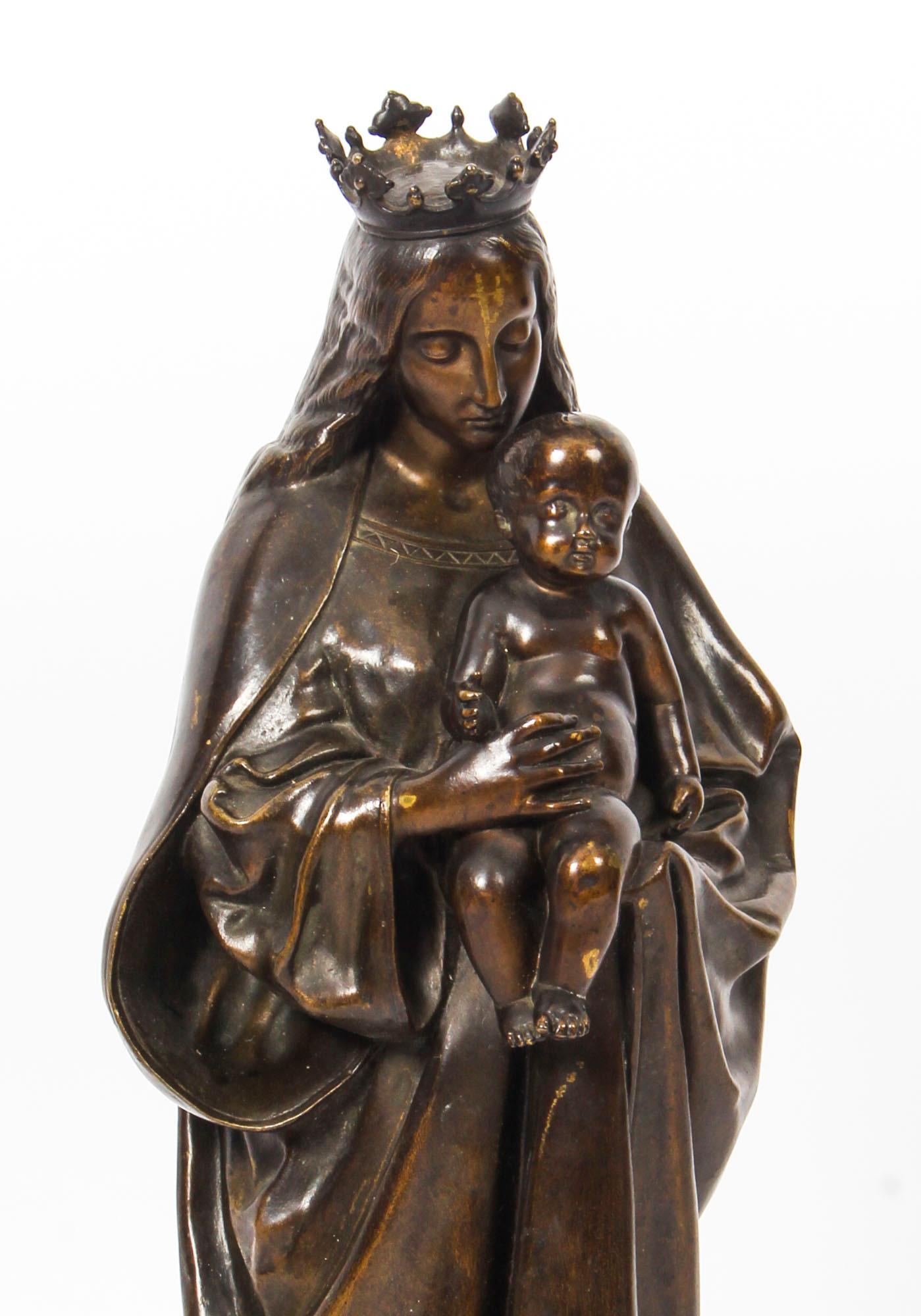 Marble Antique French Bronze of Sainte Maria by De Beaumont, 19th Century